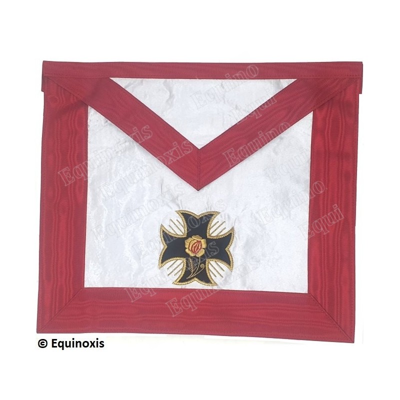 Tablier maçonnique en satin – REAA – 18ème degré – Chevalier Rose-Croix – Croix pattée – Brodé machine