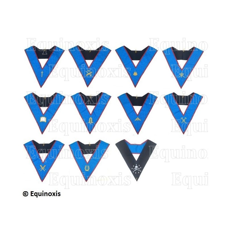 Collari massonici – Set Collari dei 10 Ufficiali – RSAA – GLNF – Ricamati a macchina