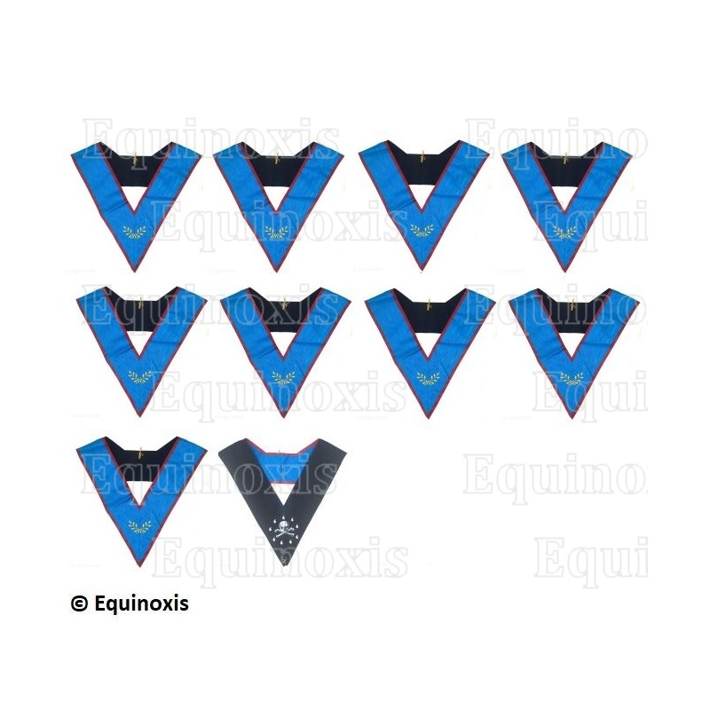 Collari massonici – Set Collari dei 9 Ufficiali – RSAA – Rami di acacia – Ricamati a macchina