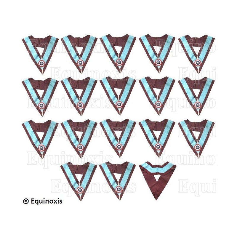 Collari massonici – Rito del Marchio – Set di 17 Ufficiali – Coccarda tricolore – Colori inglesi