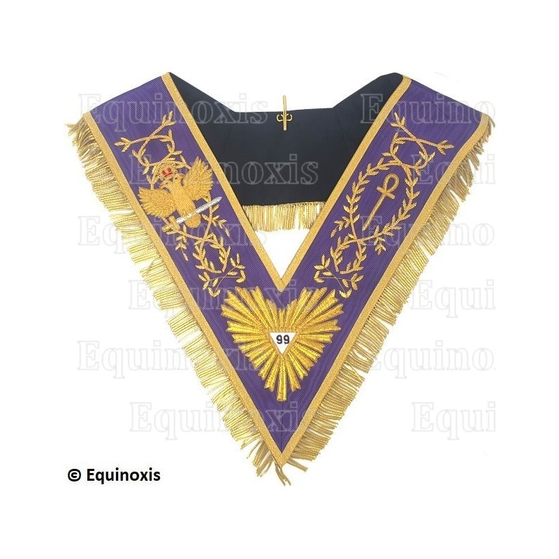 Collare massonico – Memphis e Misraim – 99° grado – Aigle et croix ankh – Ricamo a mano