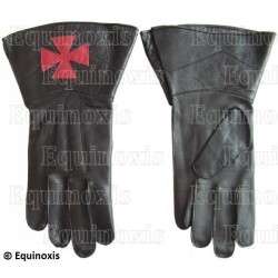 Gants cuir noir à crispins – Croce templare rossa – Misura XXL