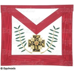 Tablier maçonnique en faux cuir – RSAA – 18° grado – Croce potenziata et feuilles d'acacia – Ricamo a macchina