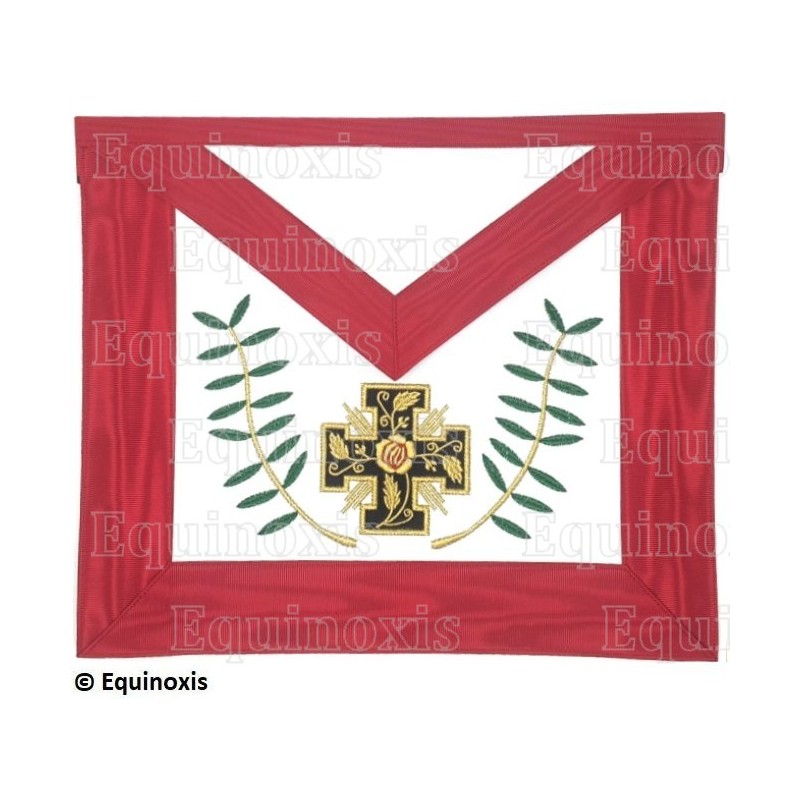 Tablier maçonnique en faux cuir – RSAA – 18° grado – Croce potenziata et feuilles d'acacia – Ricamo a macchina