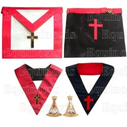 Set 18° grado – Sovrano Principe Rosa-Croce – Grembiule finta pelle + collare ricamati a mano + gioiello – Croce latina