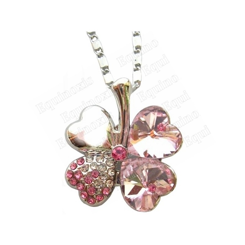 Pendentif en cristal – Trèfle à quatre feuilles – Rose – Finition argent