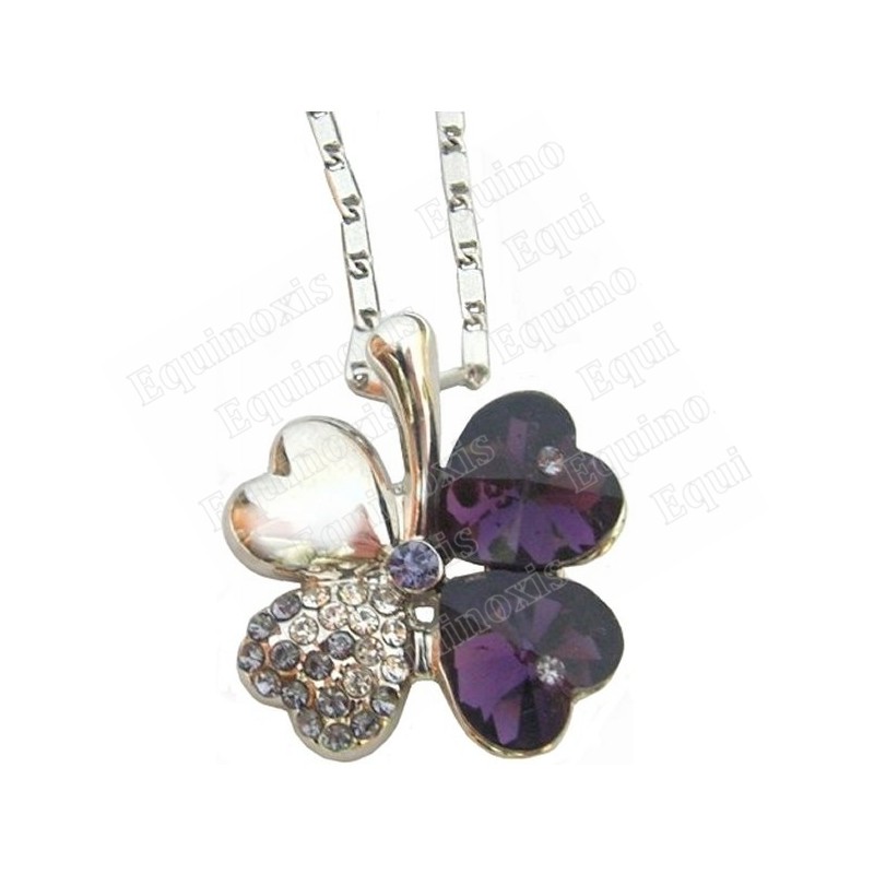 Pendentif en cristal – Trèfle à quatre feuilles – Violet – Finition argent