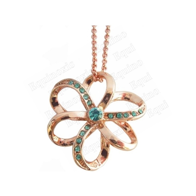 Pendentif en cristal – Fleur – Bleu – Finition or rose