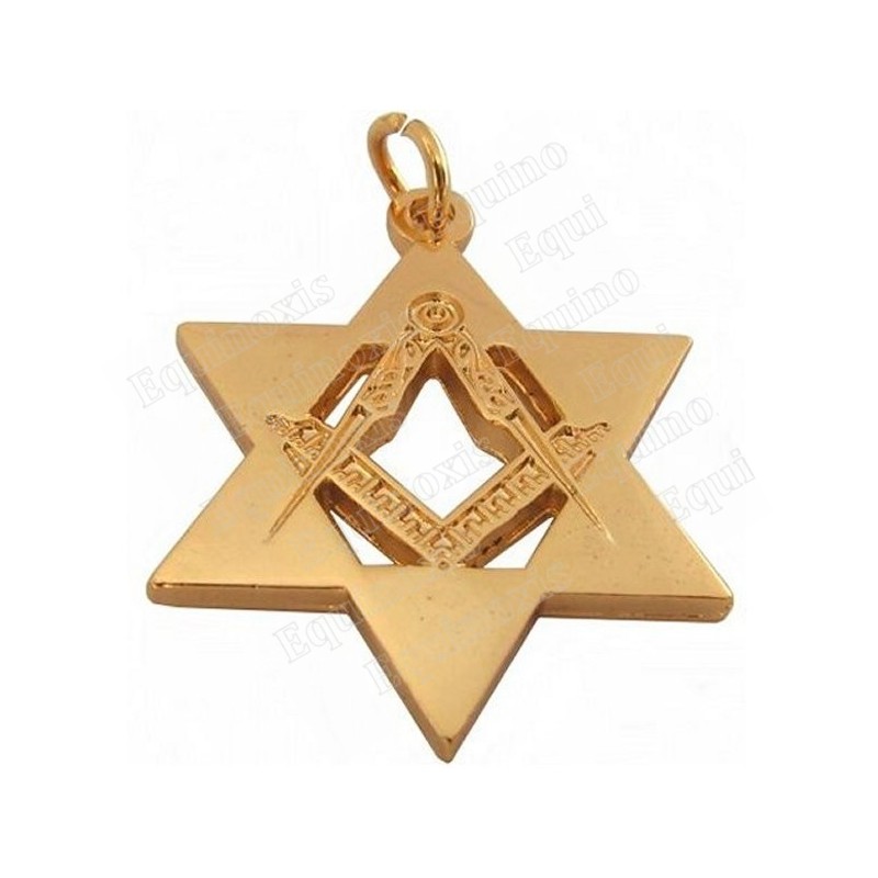 Ciondolo giudaico – Stella di Davide con squadra e compasso – Metallo dorato