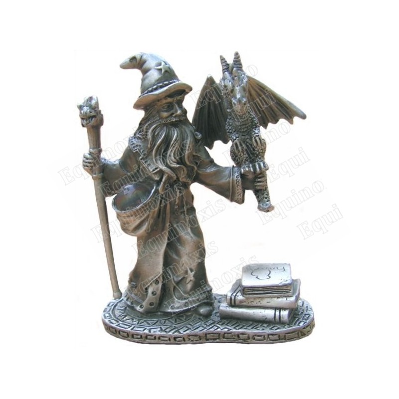 Figurina mago in peltro – Mago con bambino drago