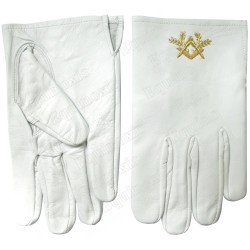 Gants maçonniques cuir blanc – Equerre et Compas dorés – Misura XL