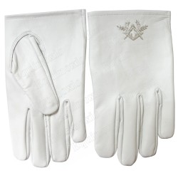 Gants maçonniques cuir blanc – Equerre et Compas blancs – Misura XL