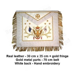 Tablier maçonnique en cuir – REAA – 33ème degré avec franges et croix potencée – Drapeau européen