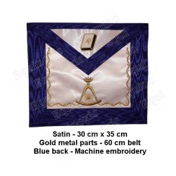 Tablier maçonnique en satin – REAA – 14ème degré – Dos bleu – Brodé machine