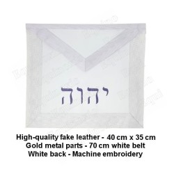 Tablier maçonnique en faux cuir – REAA – 28ème degré – Tétragramme – Brodé machine